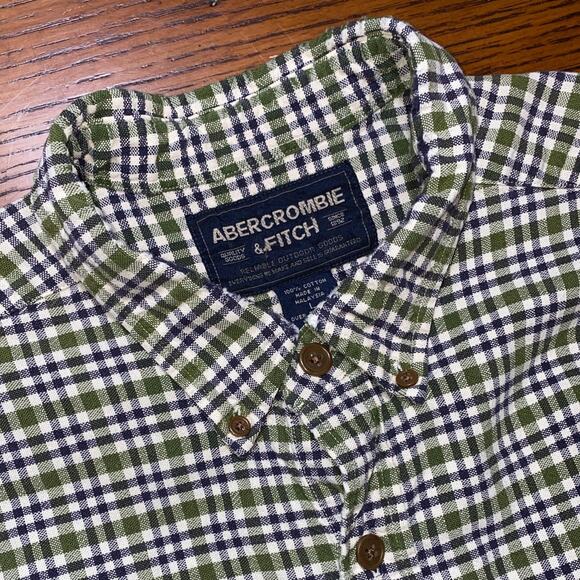 Vintage 90s Abercrombie & Fitch Button Down Green Blue Plaid Check Muscle Large - Picture 3 of 11